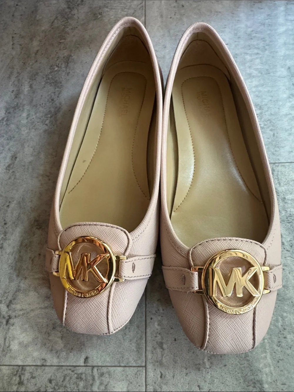 Michael Kors Nude Pink Ballet Flats with Gold MK Logo